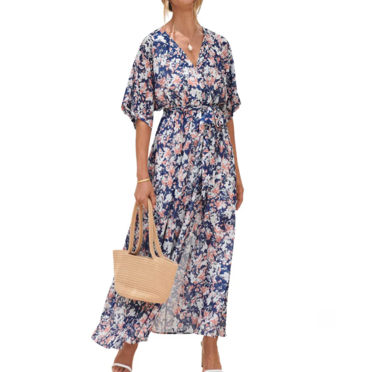 Floral maxi kimono dress — bohemian style — summer vacation