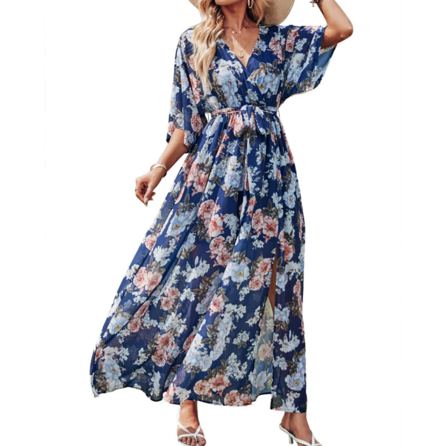 Floral maxi kimono dress — bohemian style — summer vacation