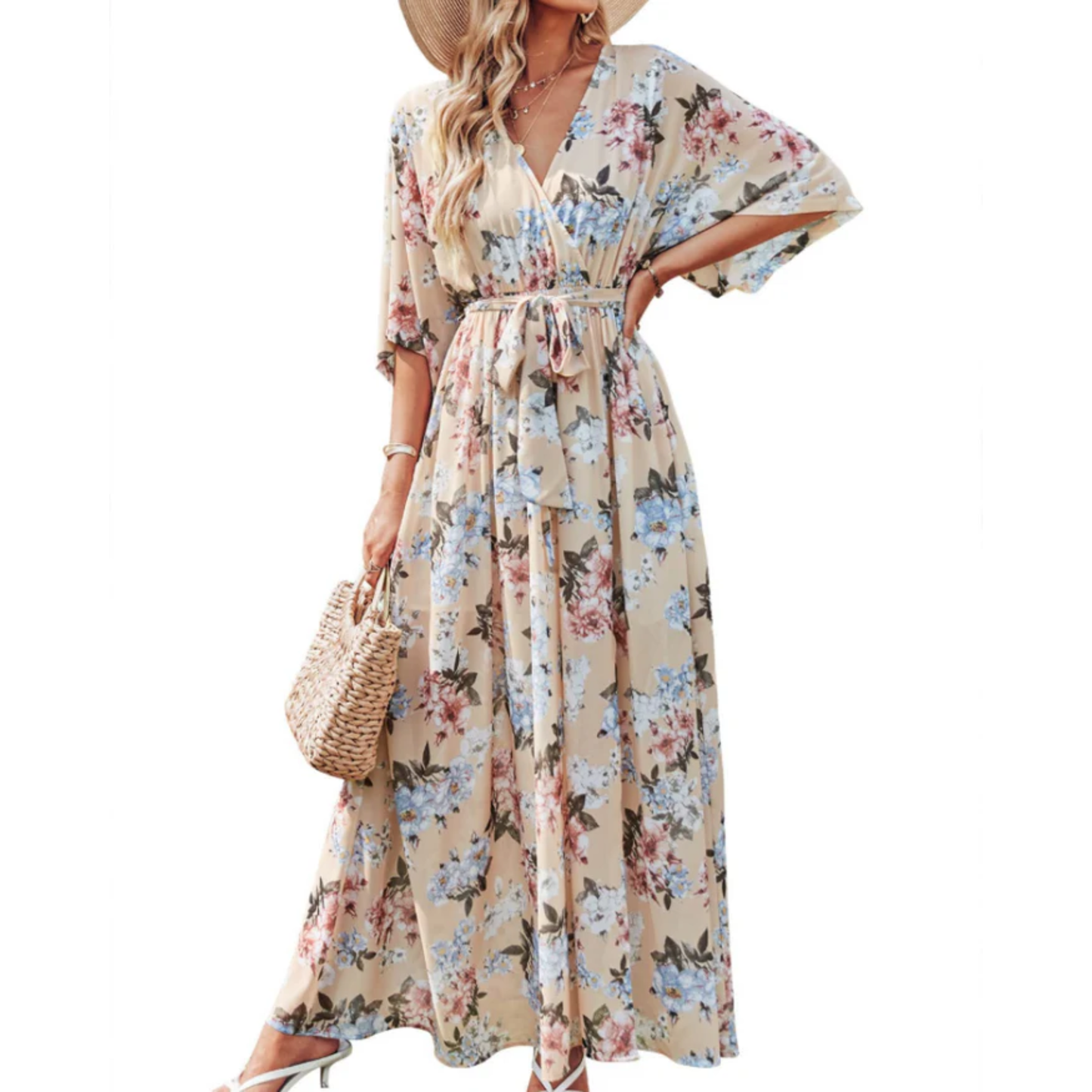 Floral maxi kimono dress — bohemian style — summer vacation