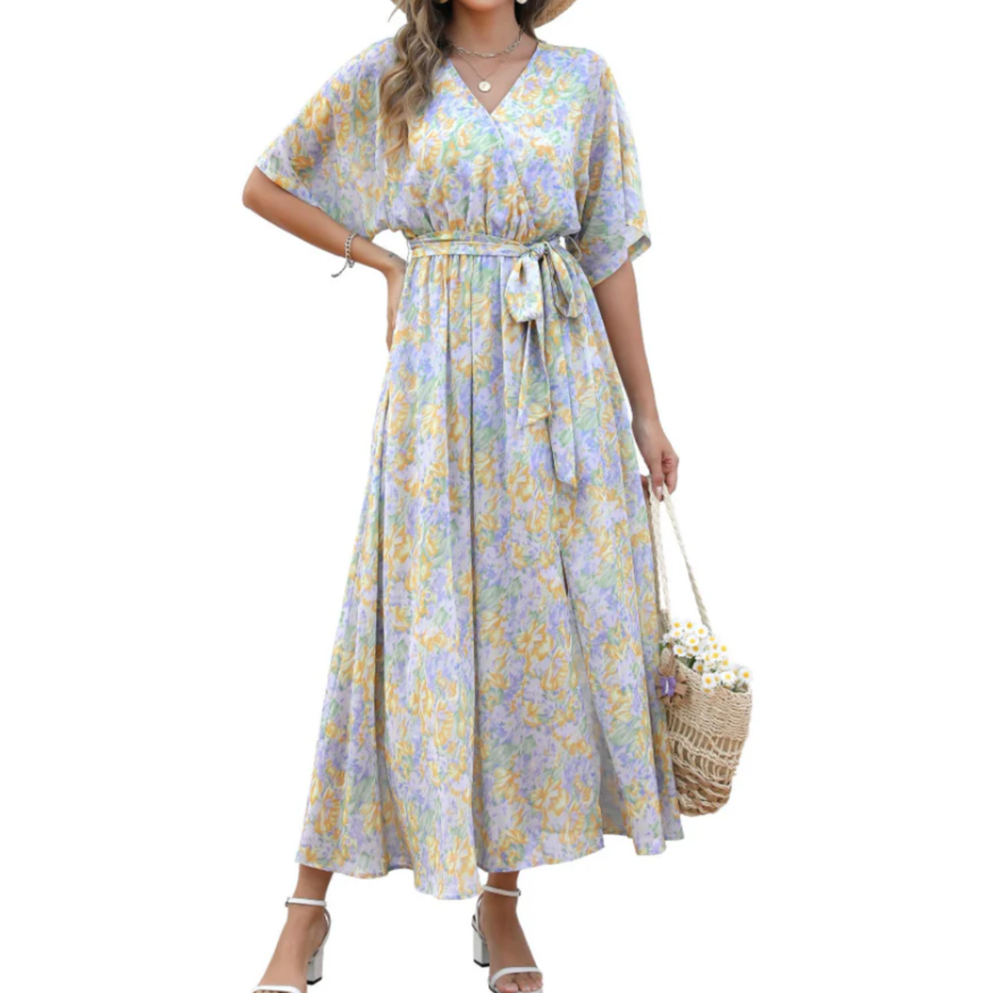 Floral maxi kimono dress — bohemian style — summer vacation