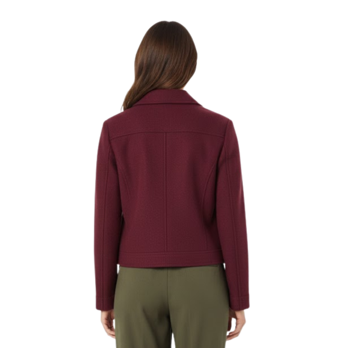 Women's short double-breasted jacket with tailored collar, stylish structured casual design