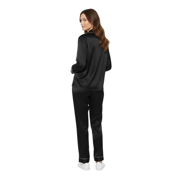 Satin nightwear set for women with long-sleeved shirt and trousers