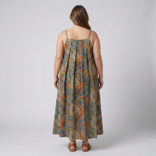 Plus size long dress for women with paisley print straps