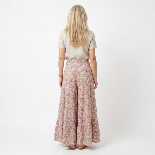 Long floral maxi skirt — high-waisted flared — summer vacation