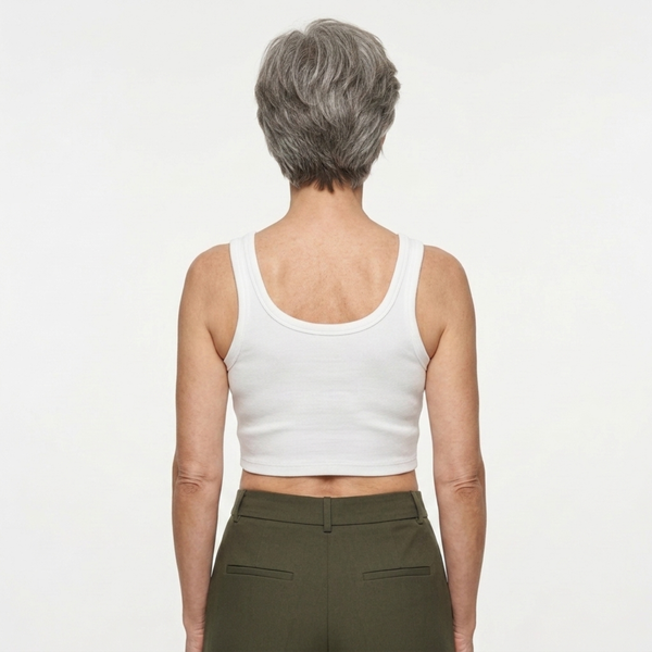 Women's cropped tank top — ribbed knit — square neckline — beach and vacation