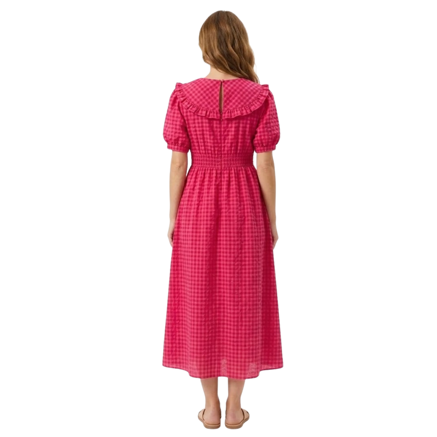 Long Plaid Dress with Peter Pan Collar and Puff Sleeves for Women