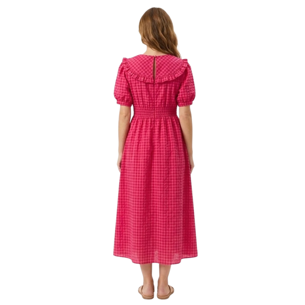 Long Plaid Dress with Peter Pan Collar and Puff Sleeves for Women