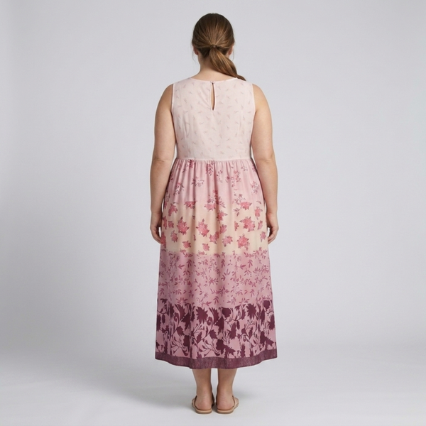 Plus size long dress for women Hawaiian style with round neckline