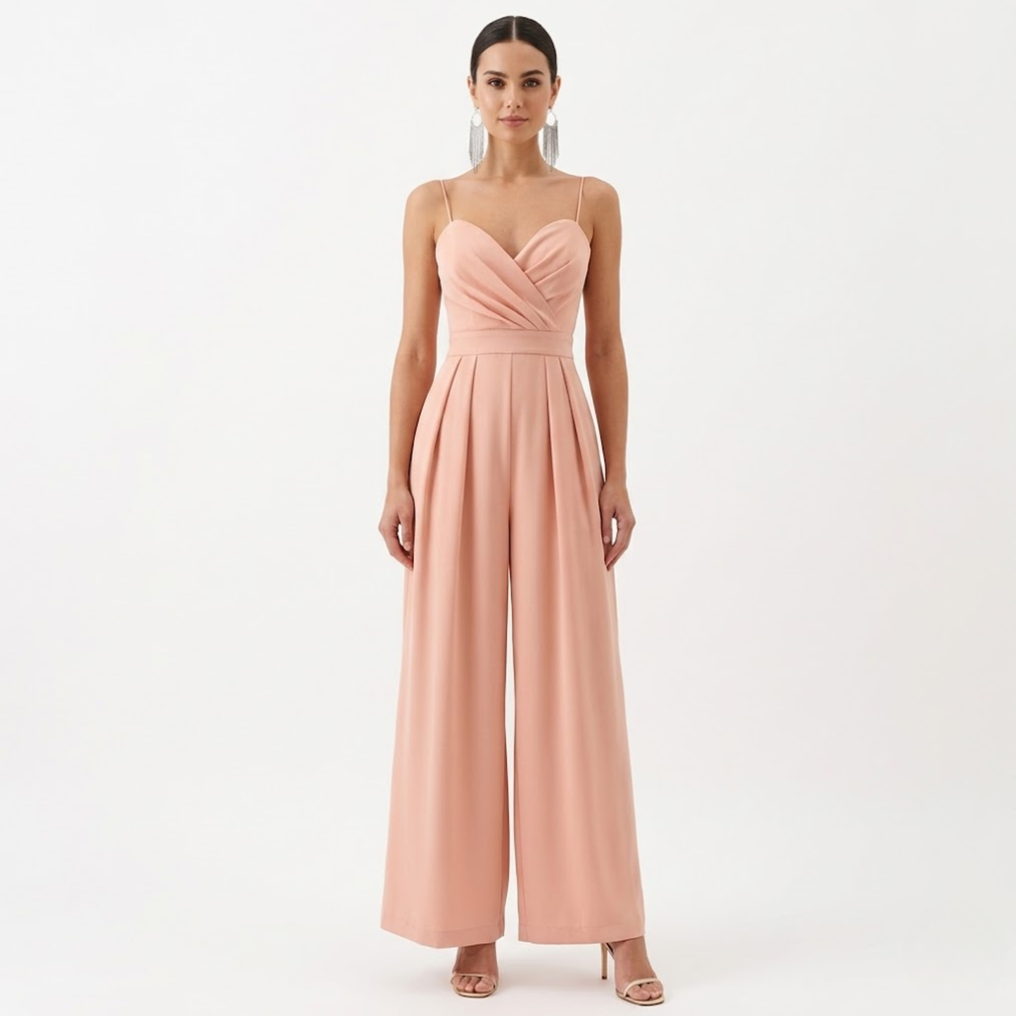 Wide-Leg Jumpsuit with Straps, V-Neck, and High Waist for Women