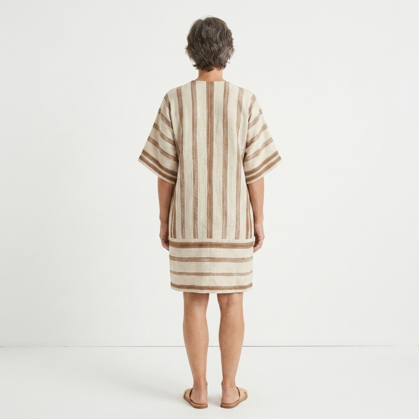 Striped beach kimono robe — loose kaftan with tassels — summer vacation