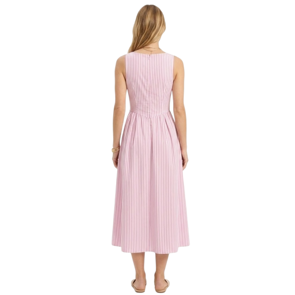 Sleeveless Long Dress with Vertical Stripes and High Collar for Women