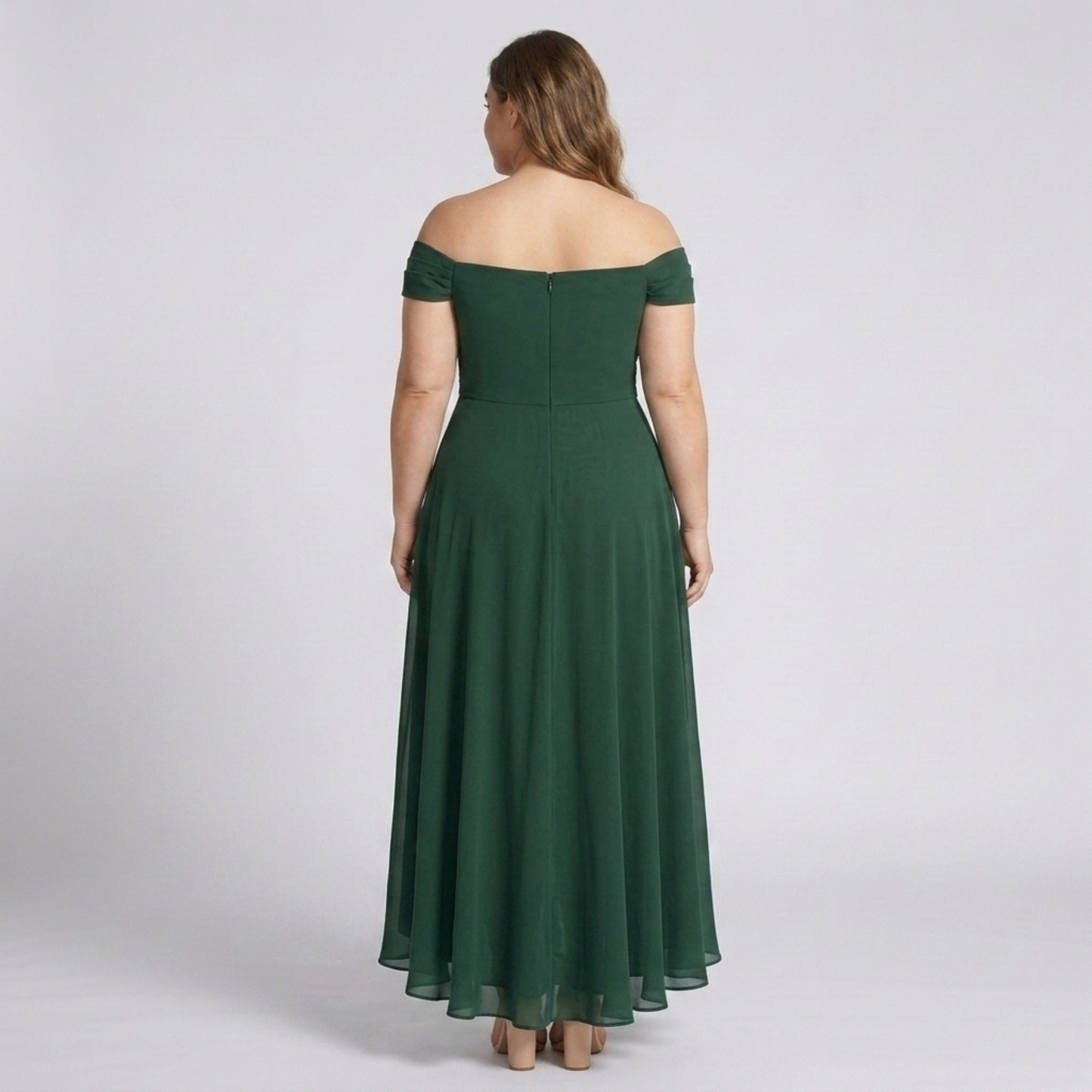 Plus Size Women's Long Evening Dress for Ceremony with Slit and Off-the-Shoulder Design