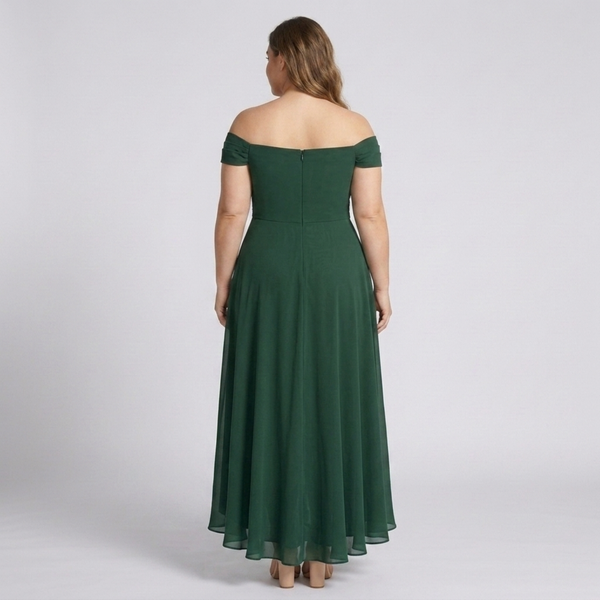 Plus Size Women's Long Evening Dress for Ceremony with Slit and Off-the-Shoulder Design