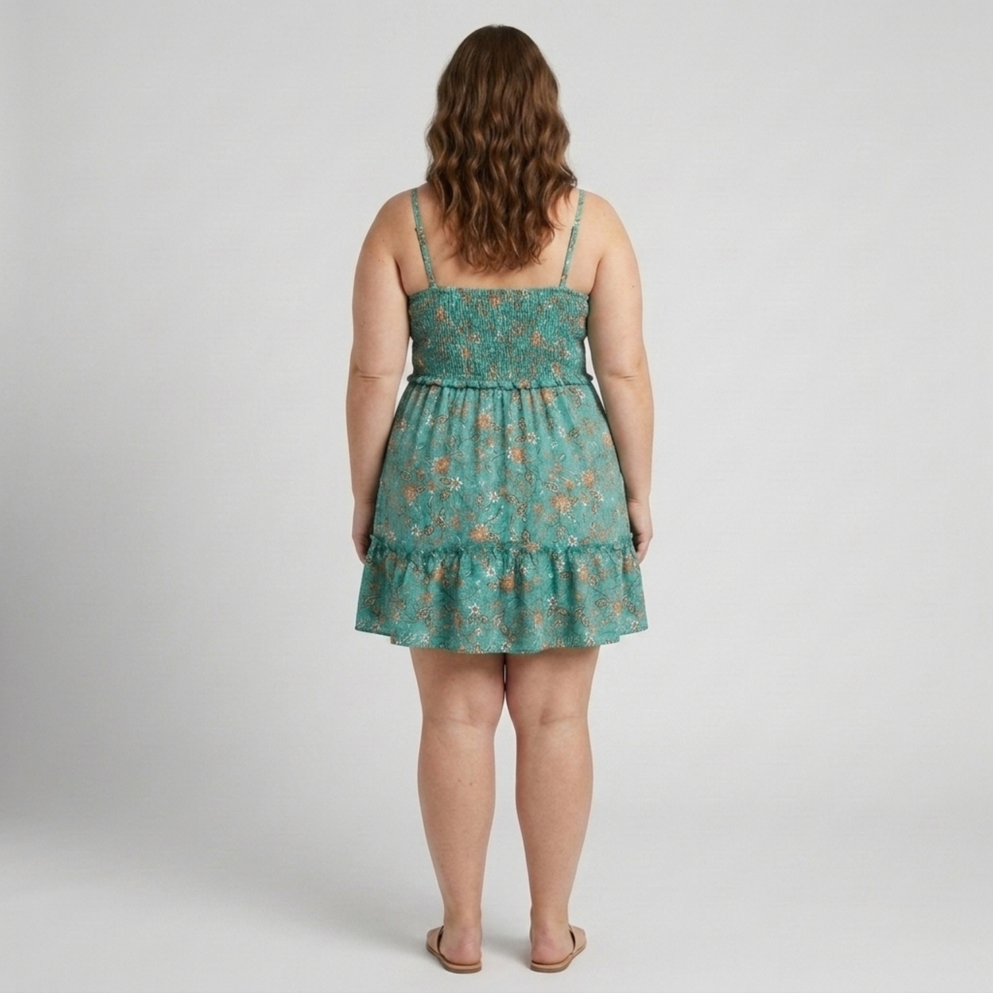 Plus Size Women's Flared Summer Dress with Floral Print and Straps