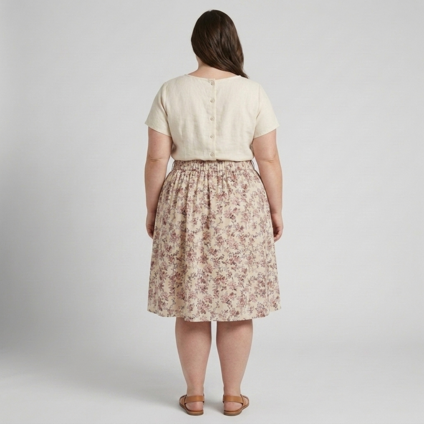 Plus size flared women's beach dress with floral pattern