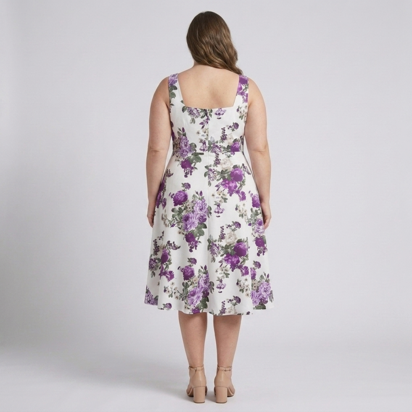 Plus size flared dress for women with square neckline