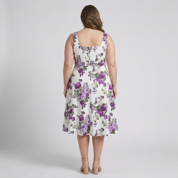 Plus size flared dress for women with square neckline