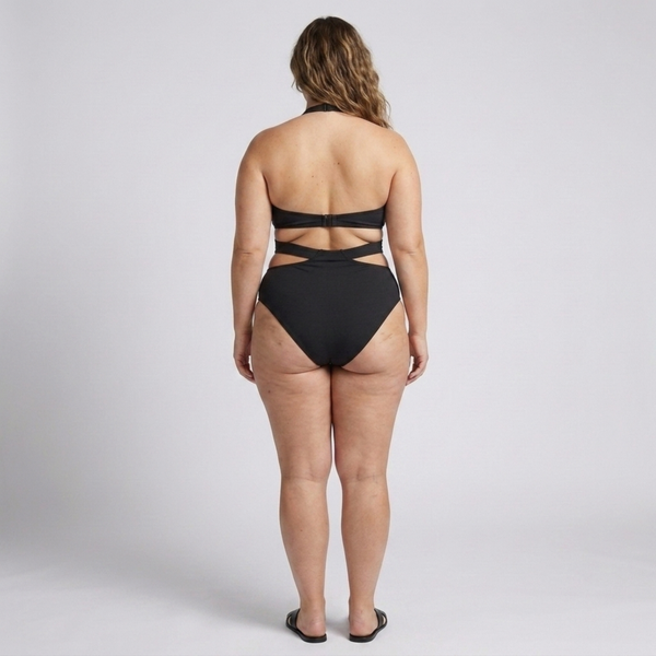 Plus size one-piece swimsuit for women with cut-out back design