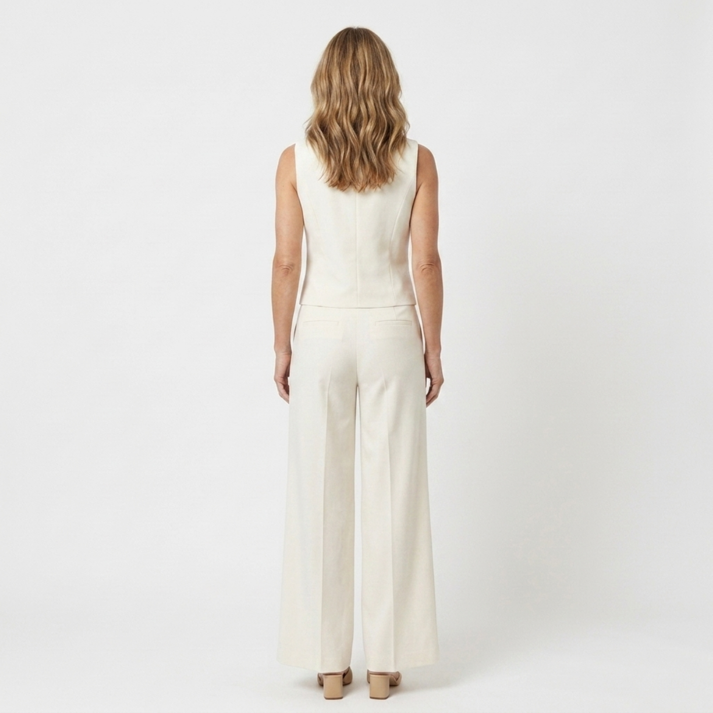 Women's wide-leg pants set — structured sleeveless top — mid-season