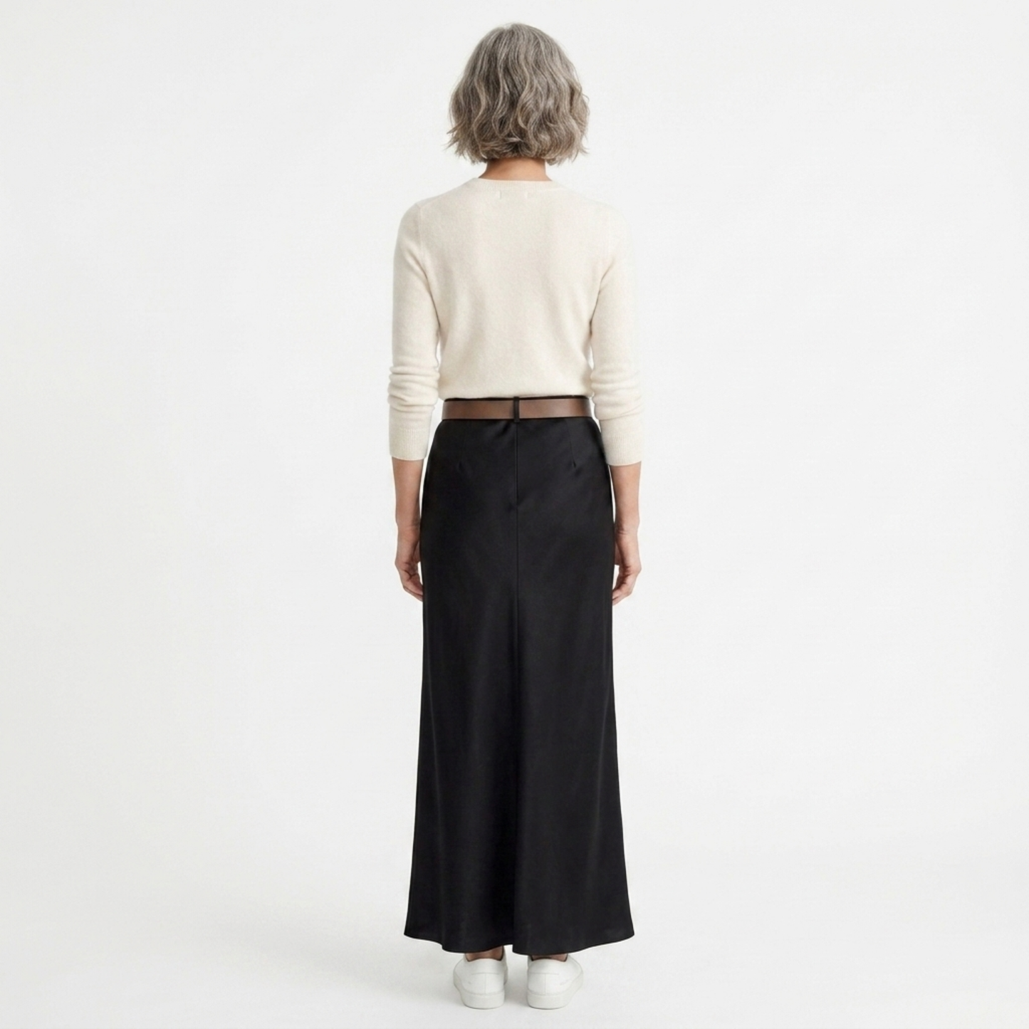 Long satin maxi skirt — high waist mermaid cut — evening wear