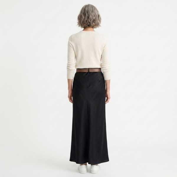 Long satin maxi skirt — high waist mermaid cut — evening wear
