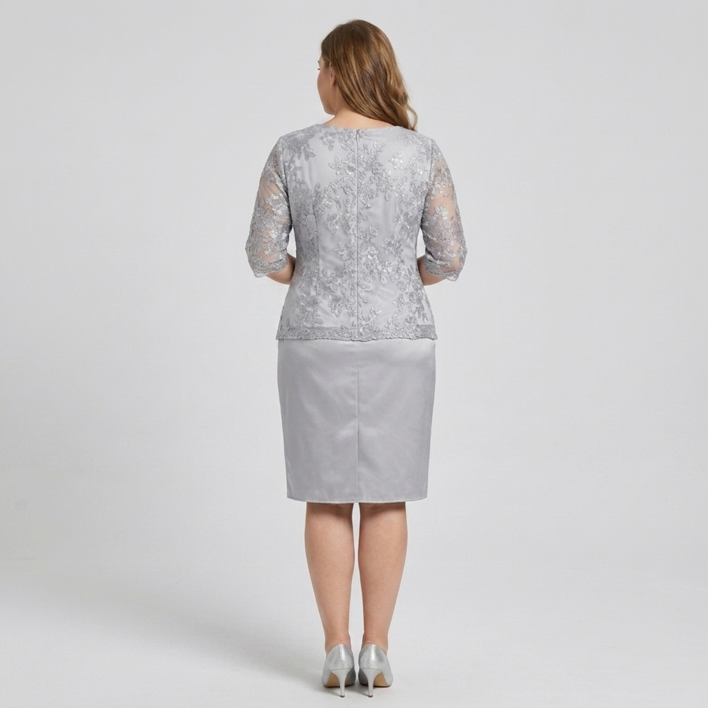 Plus size midi dress for women with lace embroidery