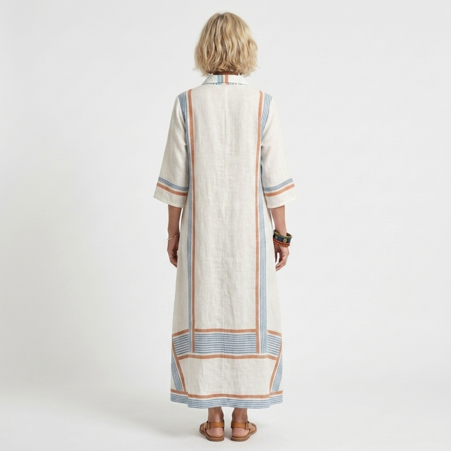 Striped kimono caftan dress — flared cut — beach vacation