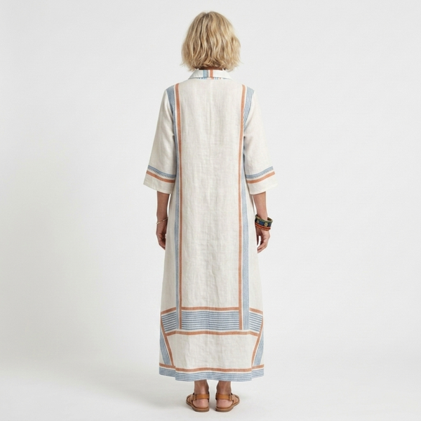 Striped kimono caftan dress — flared cut — beach vacation