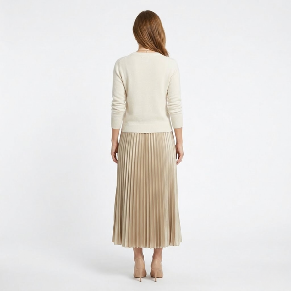 High-Waisted Elastic Satin Pleated Long Skirt for Women