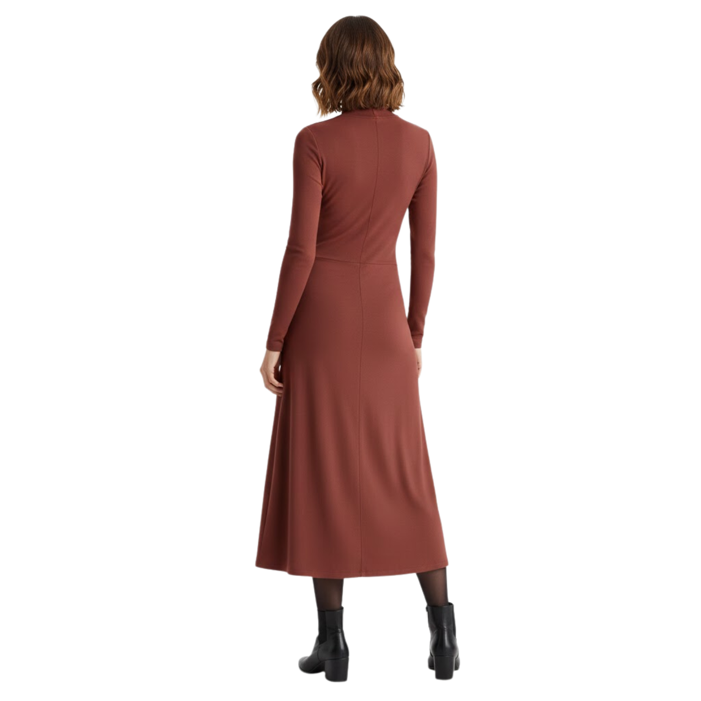 Fitted long dress with long sleeves and high turtleneck collar