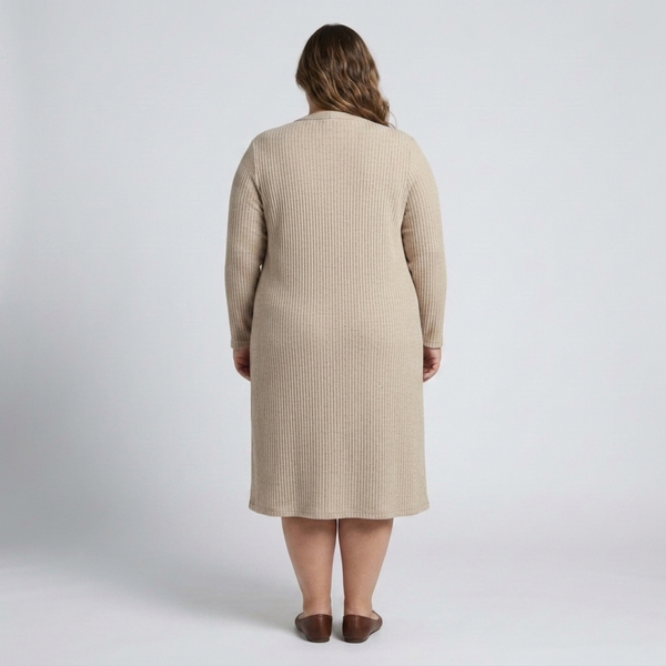 Plus size sleeveless dress and matching long vest in textured knit