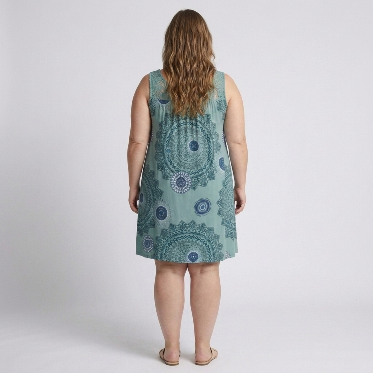 Plus Size Women's Summer Dress in Vintage Printed Cotton with Lace Details