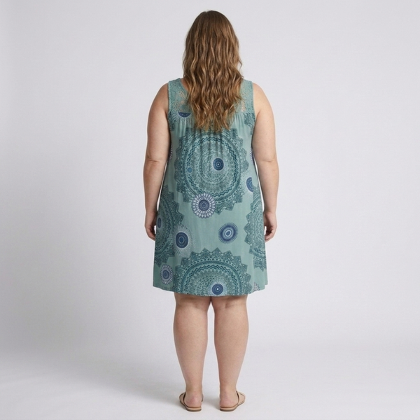 Plus Size Women's Summer Dress in Vintage Printed Cotton with Lace Details