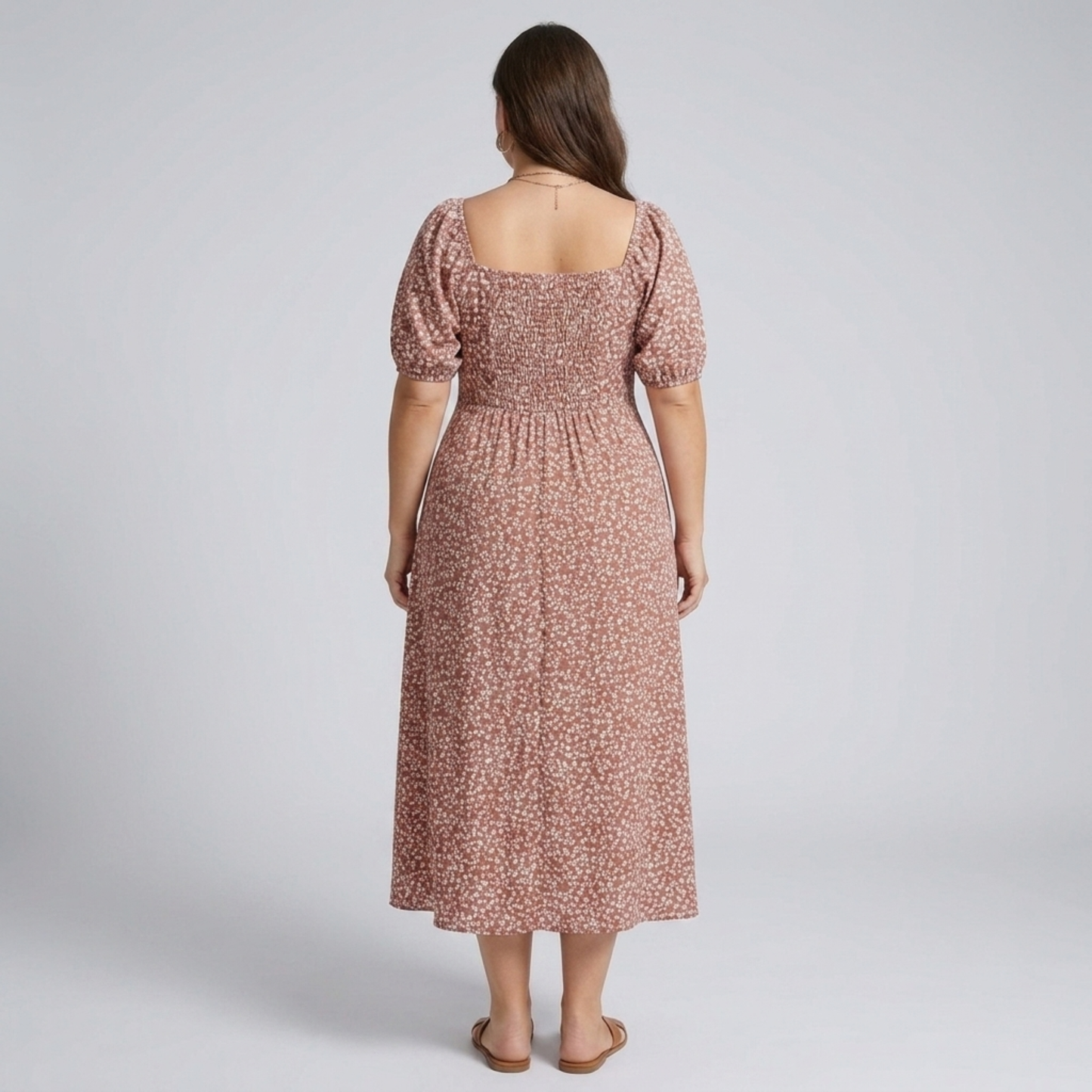 Plus size long dress with puff sleeves and print