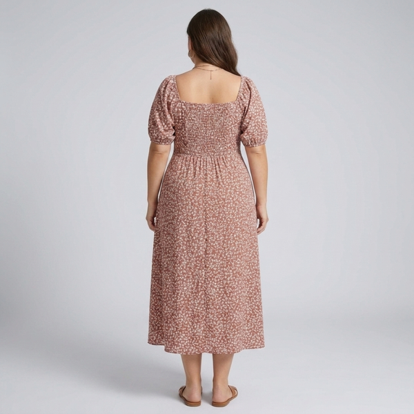 Plus size long dress with puff sleeves and print