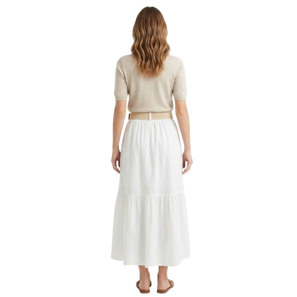 High-Waisted Flared Mid-Length Skirt for Women with Belt and A-Line Cut