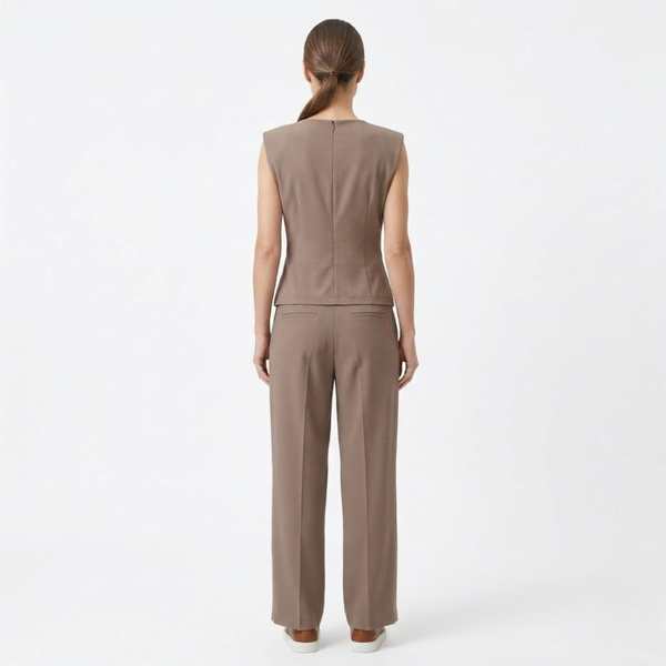 Women's Two-Piece Set with Draped Sleeveless Top and Wide-Leg Flowing Pants