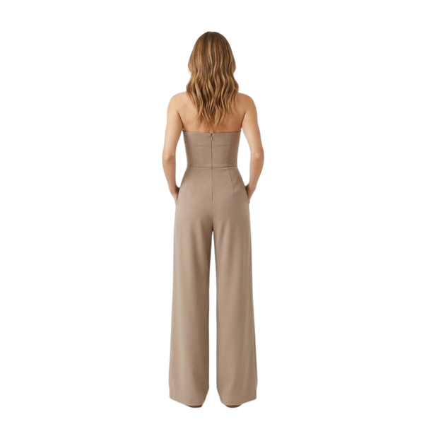 Strapless Bustier Jumpsuit with Fitted Waist and Wide Legs