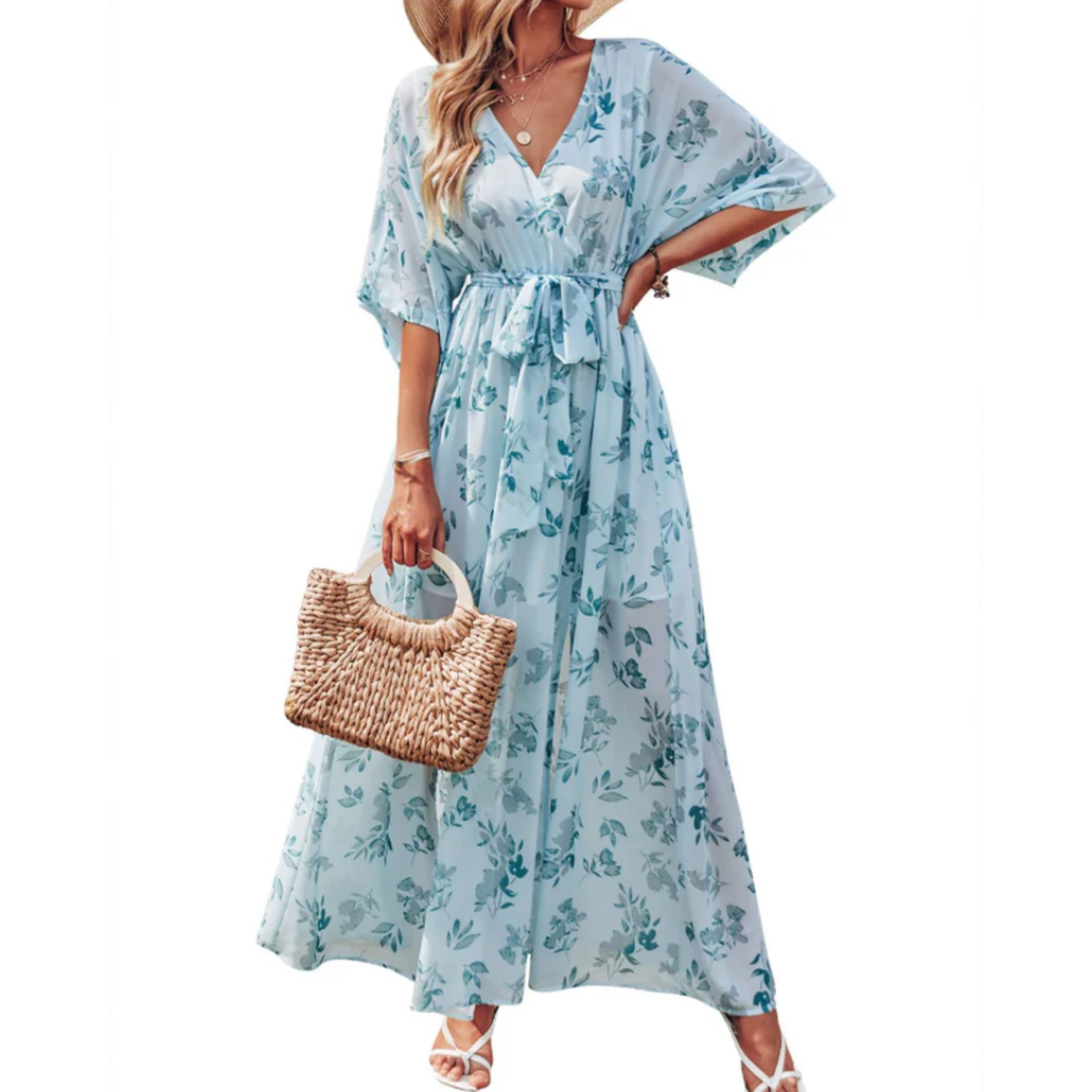 Floral maxi kimono dress — bohemian style — summer vacation
