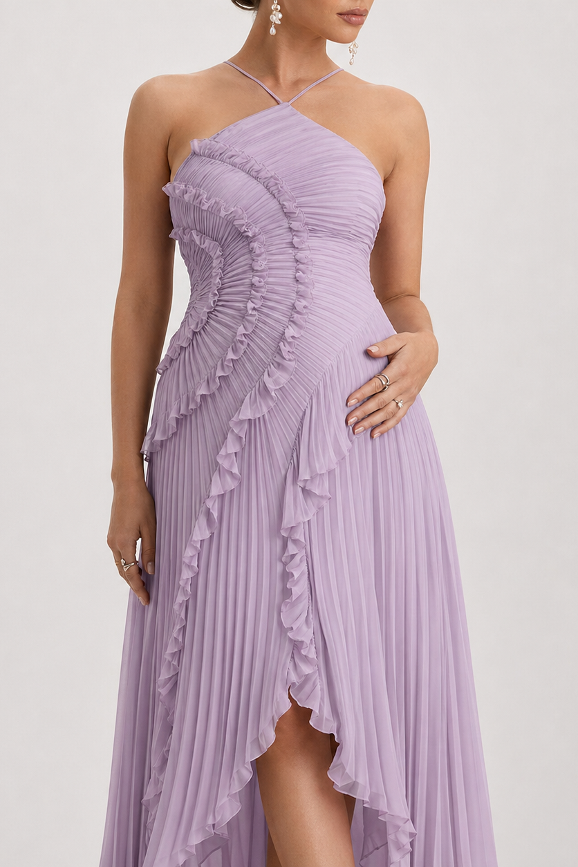 Long Pleated Maternity Dress with Open Back