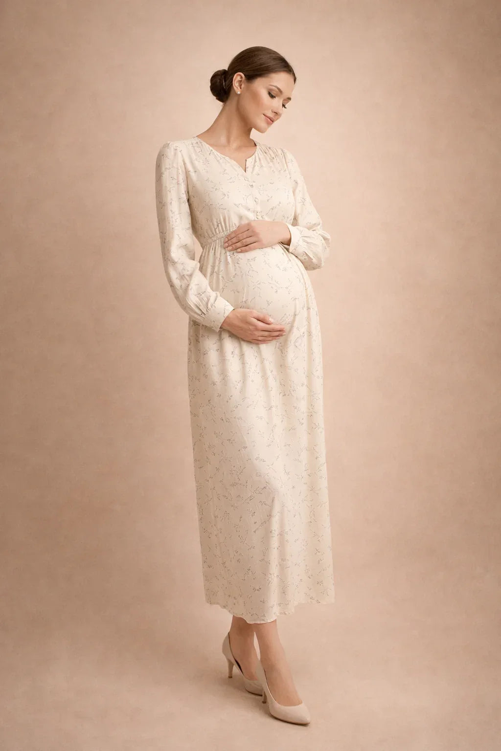 Long Floral Maternity Dress with Empire Waist