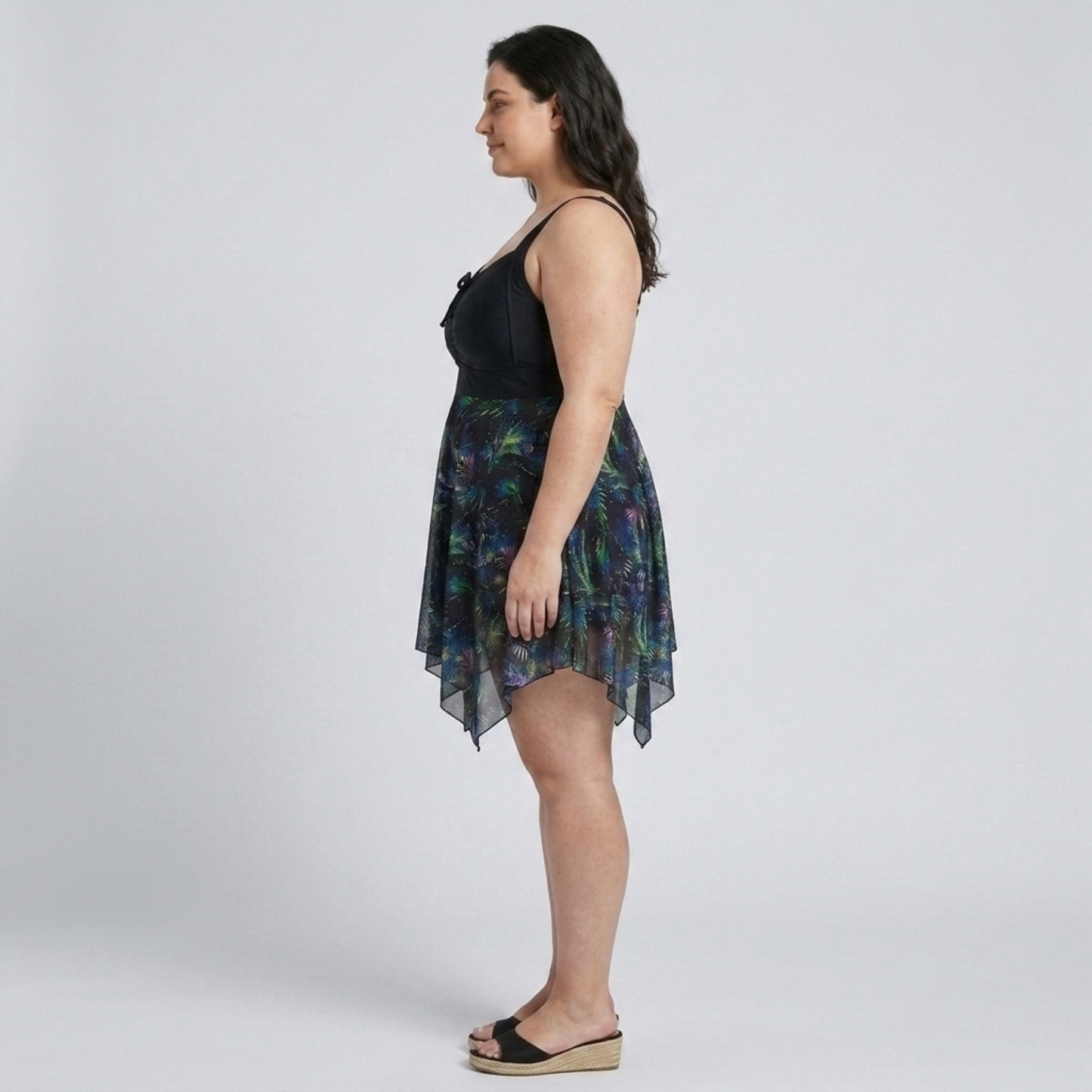Plus Size Women's Swimsuit Dress with Printed Integrated Skirt