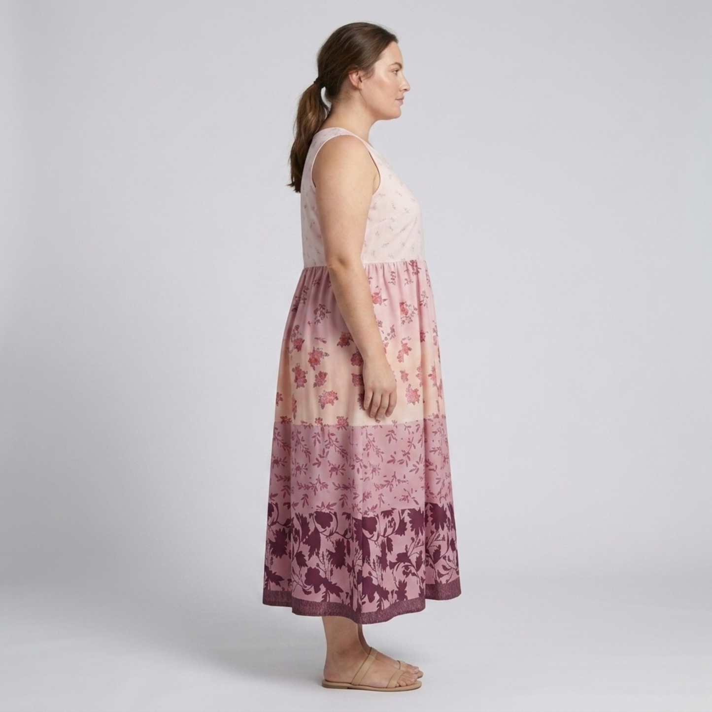 Plus size long dress for women Hawaiian style with round neckline