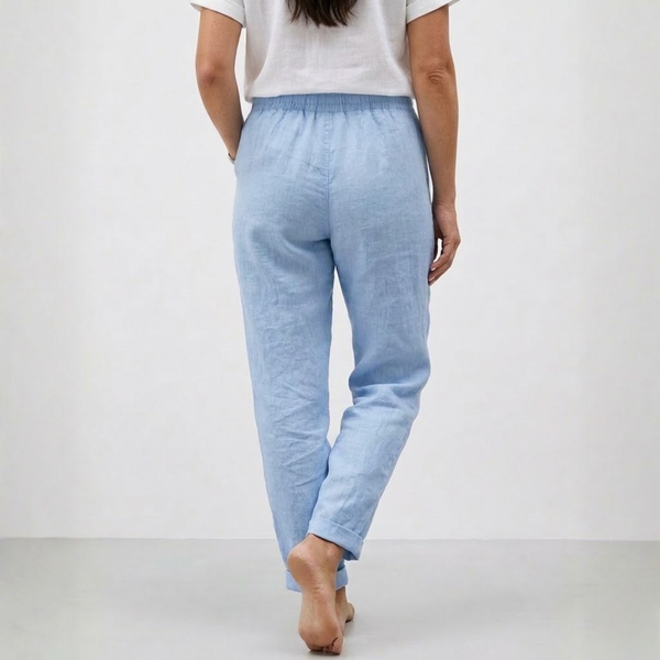 High-Waisted Elastic Cotton and Linen Pants with a Relaxed Fit for Women