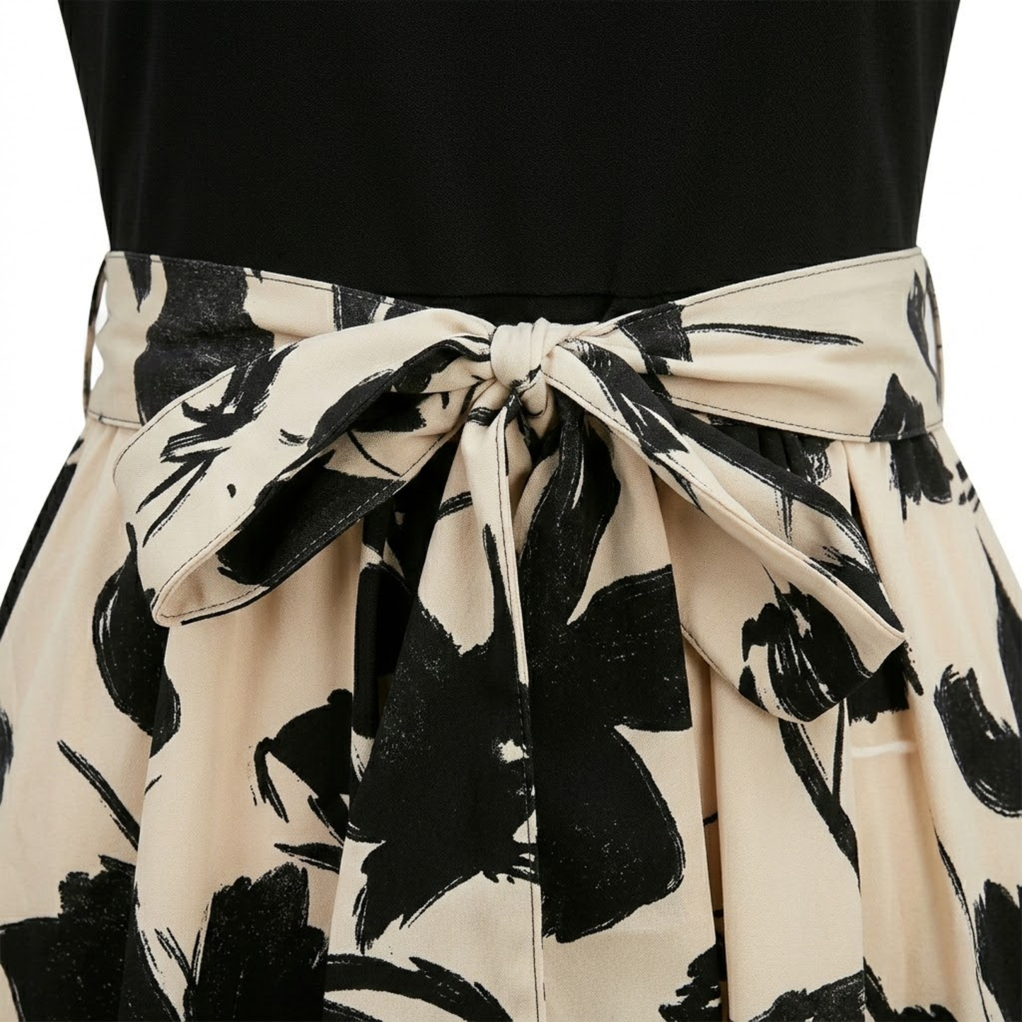 Floral Print Long A-Line Dress with Belt and Puff Sleeves