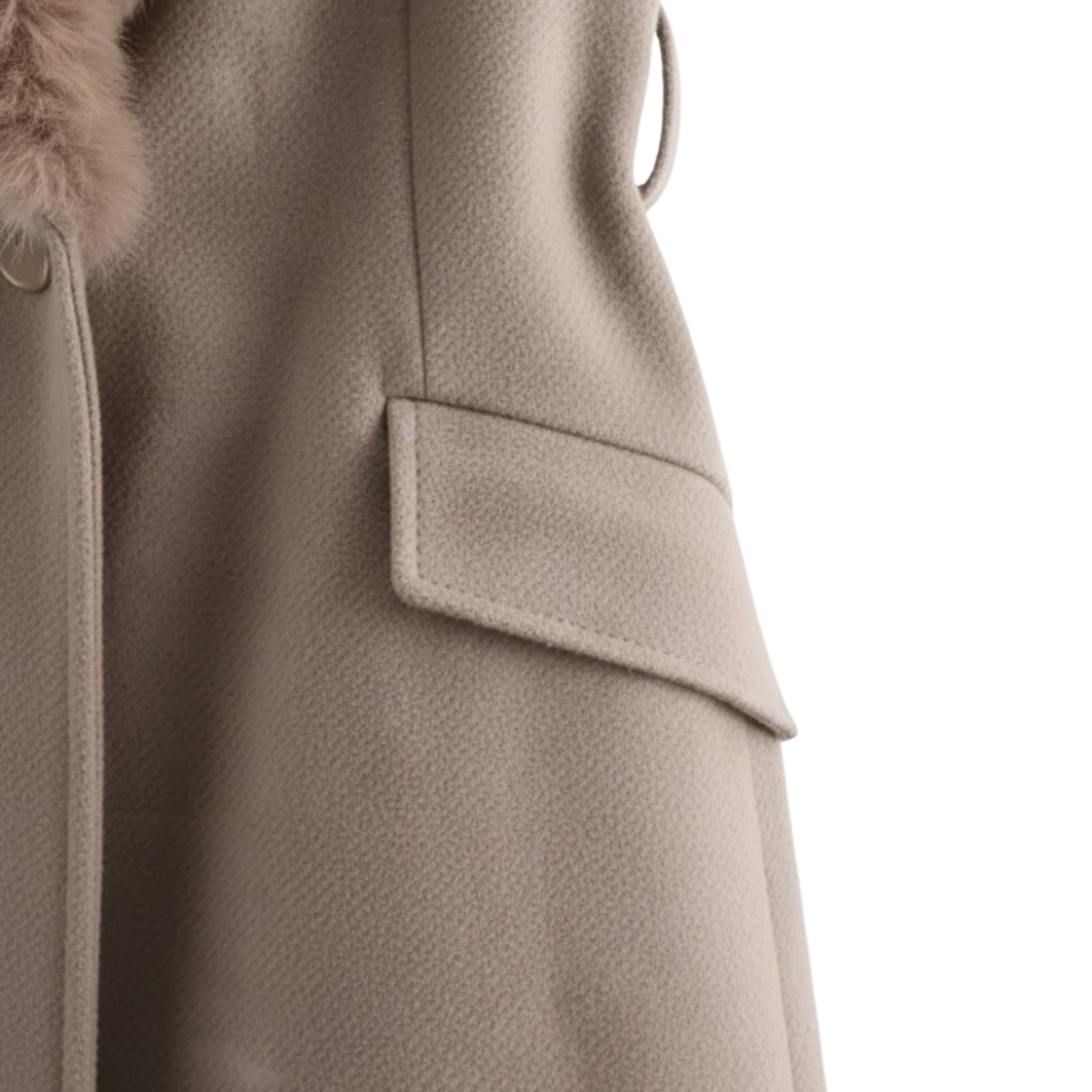 Women's Warm Belted Coat with Fur Collar for Autumn and Winter