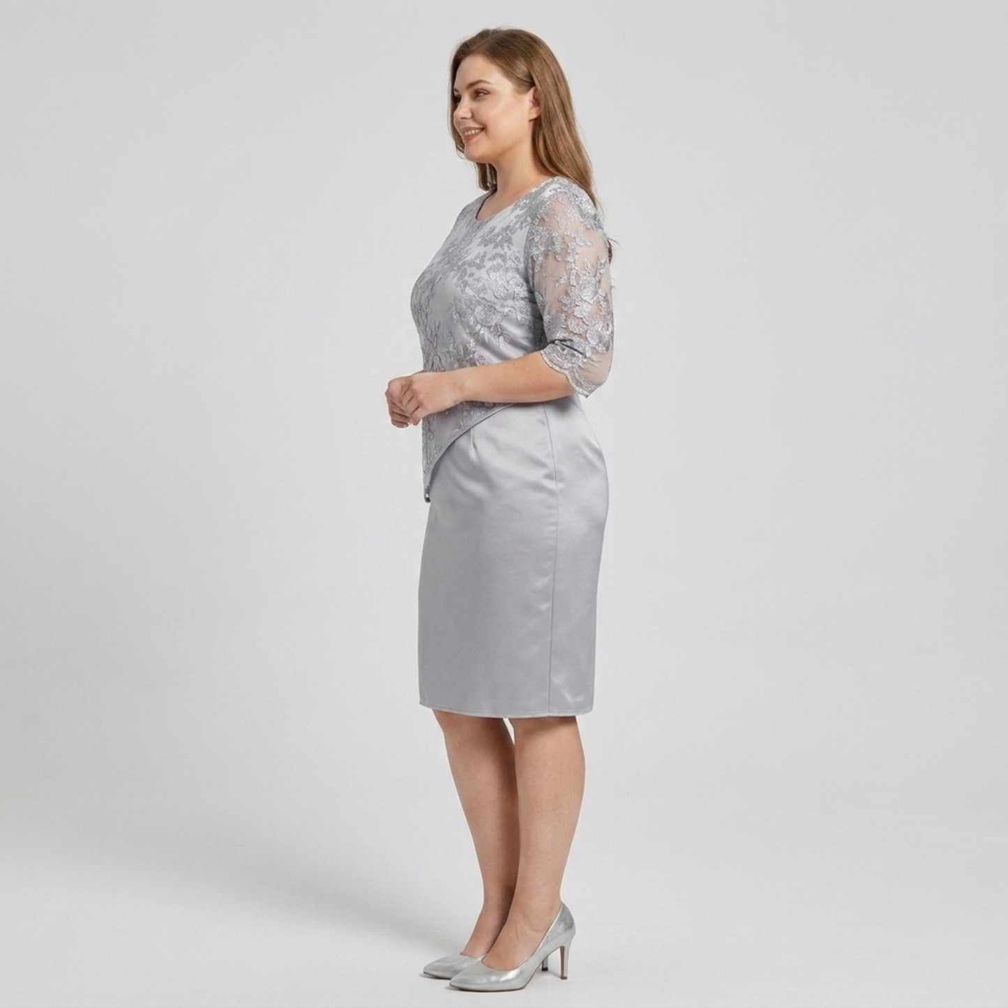 Plus size midi dress for women with lace embroidery