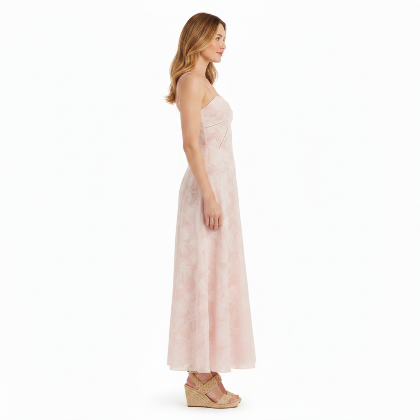 Long Evening Dress with Floral Embroidery Bustier and Flared Cut for Women