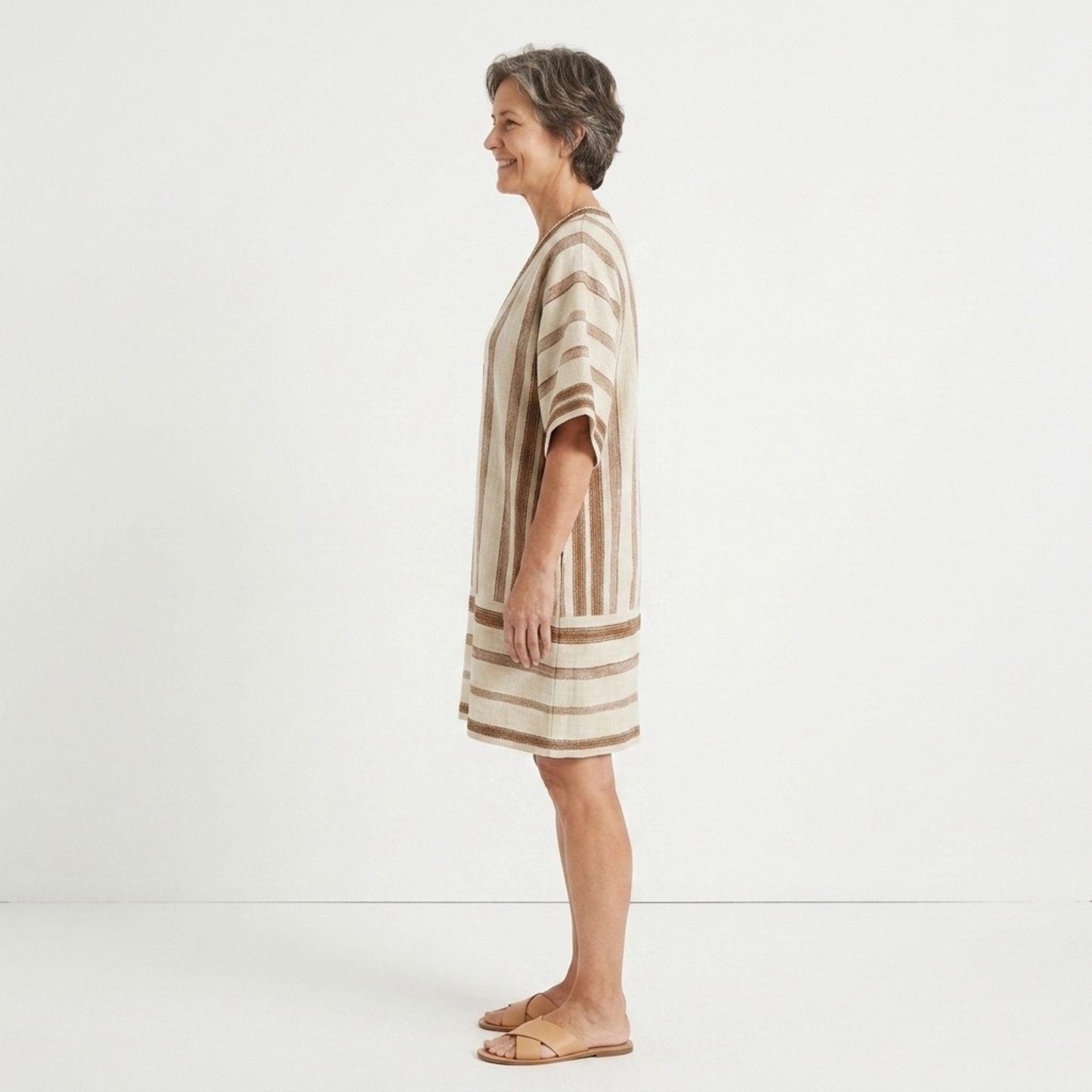 Striped beach kimono robe — loose kaftan with tassels — summer vacation