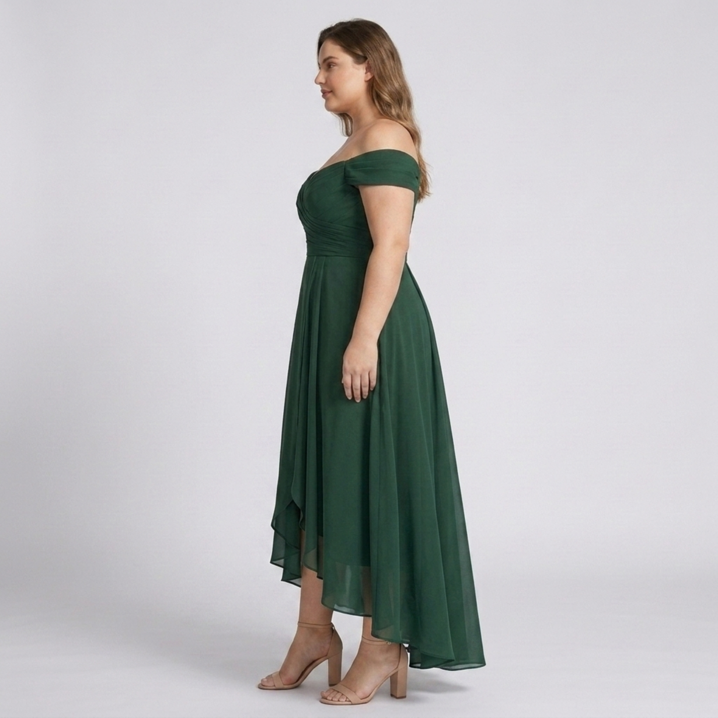 Plus Size Women's Long Evening Dress for Ceremony with Slit and Off-the-Shoulder Design